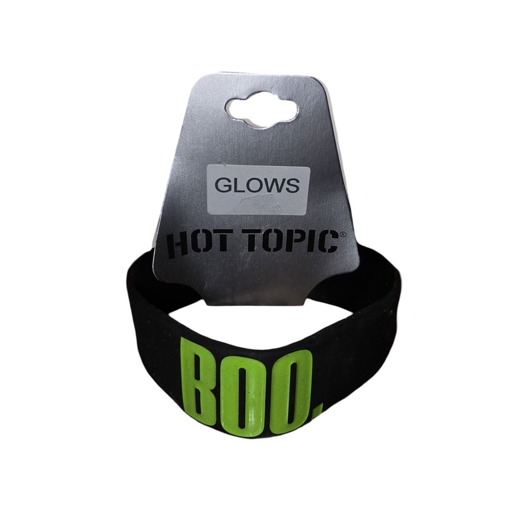 Hot Topic Boo Glow In The Dark Rubber Wristband Black Green Halloween Emo Scene